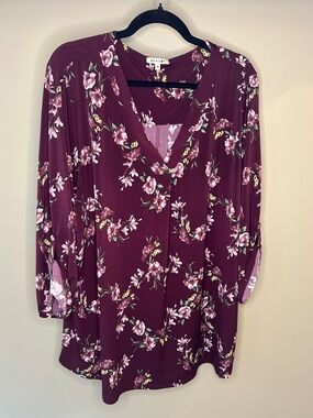 Beacon Burgundy Floral V-Neck Blouse